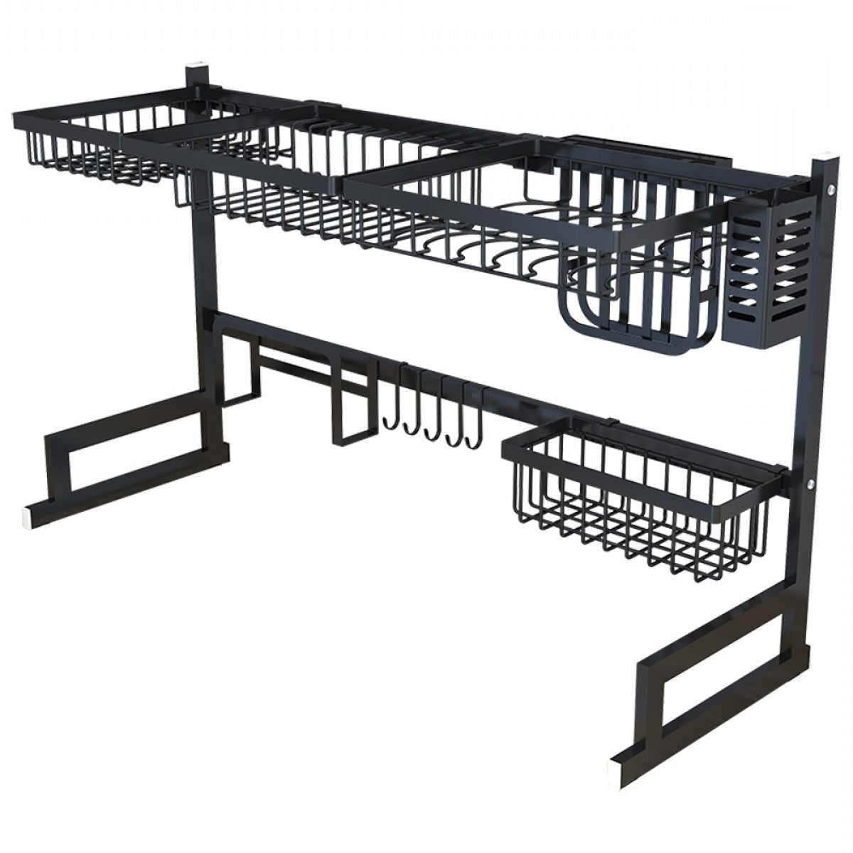 34.6" Stainless Steel Black Dish Drying Rack Over Kitchen Sink, Dishes and Utensils Draining Shelf | Filindra