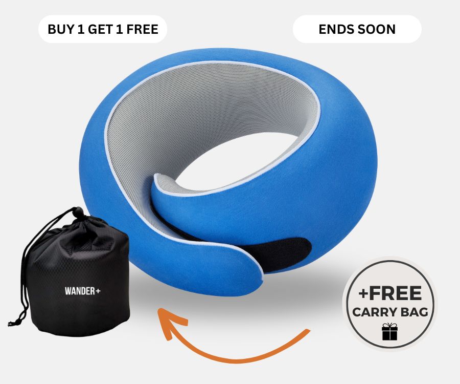 Almofada de viagem para o pescoço em espuma viscoelástica — Ajuste ergonómico e formato compacto para transportar