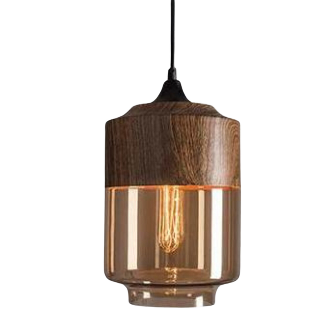 Kirrea Nordic Wood Pendant Light With Tinted Glass For Modern Living