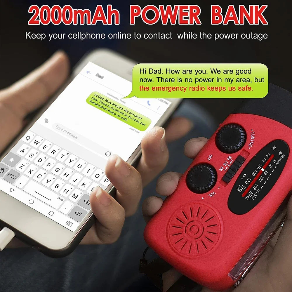 רדיו חירום LifeSaver עם מנגנון טעינה ידני, טעינה סולארית וסוללת גיבוי