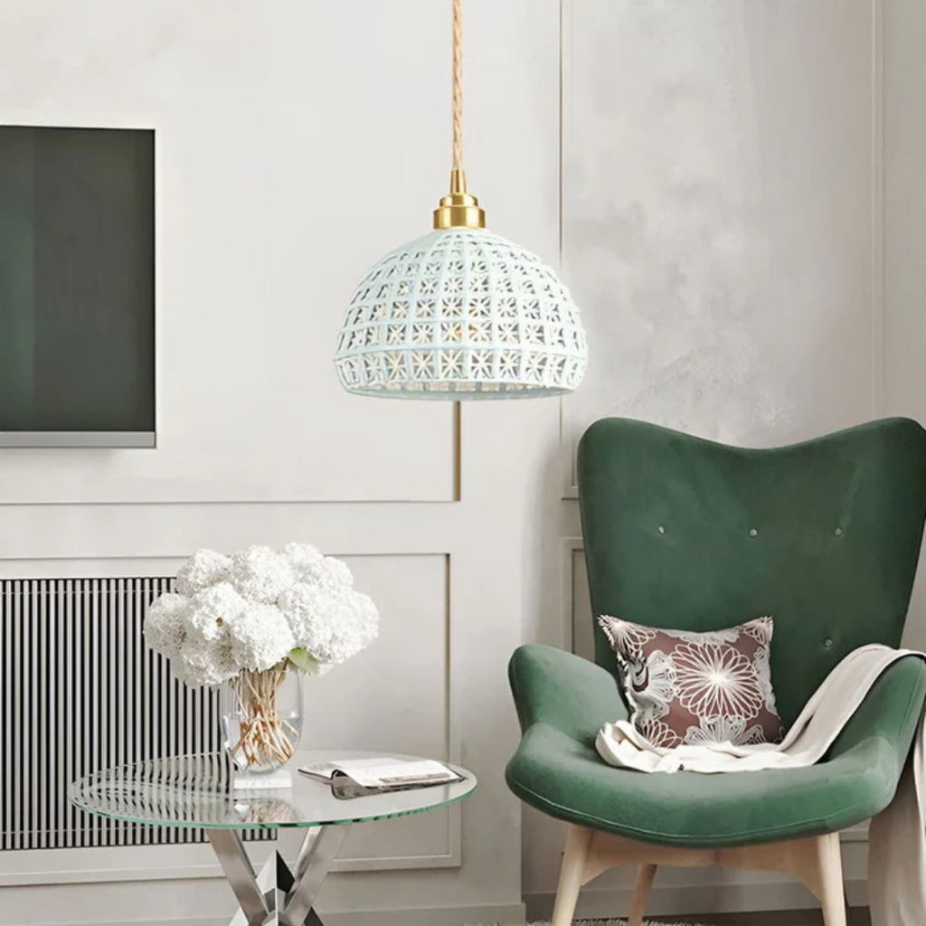 Aethera Pendant Lamp In Ceramic With Copper Accents For Dining Rooms
