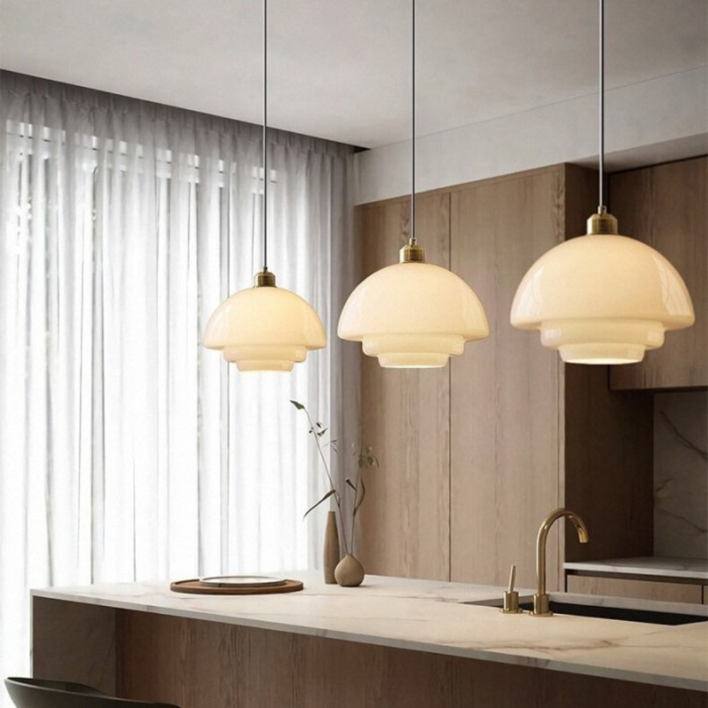 Art Deco Gold Finish Ceiling Lamp — Brass Frame, Glass Diffuser, Vintage Design