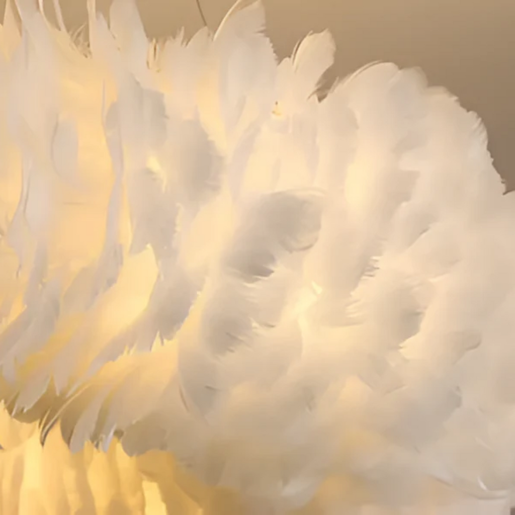 Aurelia White Circular Feathered Pendant Light With Diffused Glow
