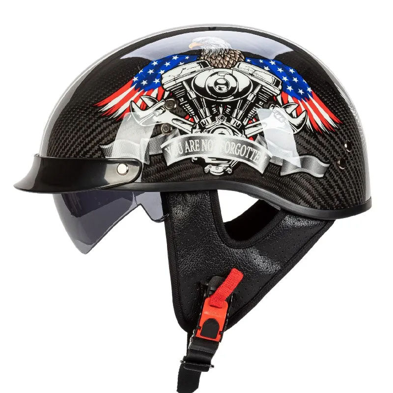 Retro Carbon Fiber Half Face Helmet — Lightweight, DOT ECE Certified