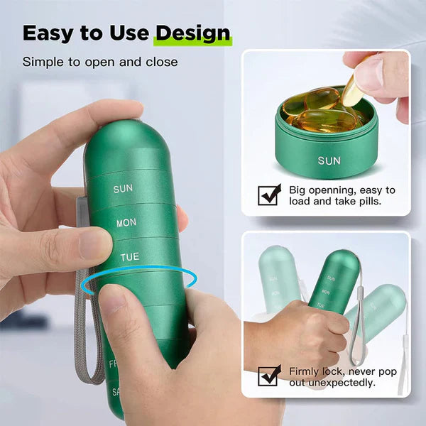 Aluminum 7 Days Portable Pill Organizer for Travel, Pill Box Pill Container | Filindra
