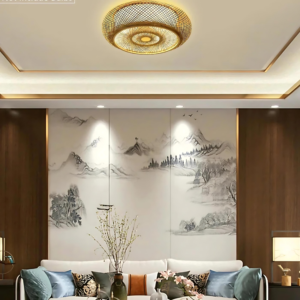 AiraWeave Bamboo Handwoven Ceiling Light For Boho And Scandinavian Interiors