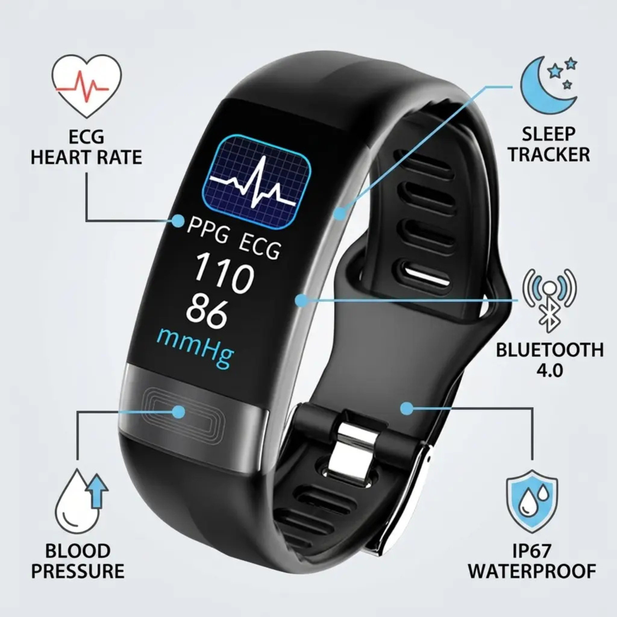 Smart Health Bracelet – Blood Pressure EKG SpO2 & Sleep Tracker FDA | Filindra