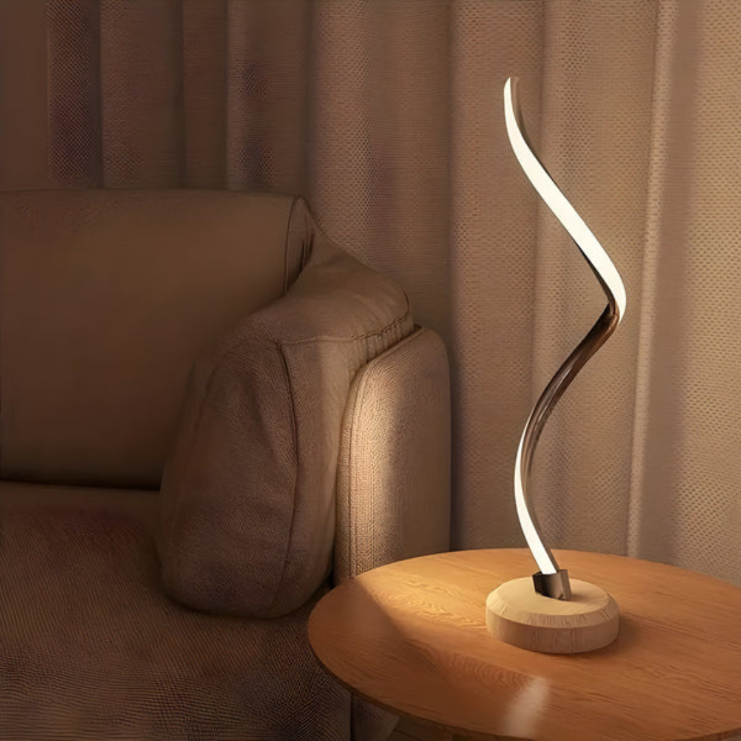 EverOak Rustic Table Lamp With Dimmer, Wood Finish, Soft LED Light
