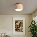 Travertine Cylinder Ceiling Light — Wood Accent, E27, 12cm