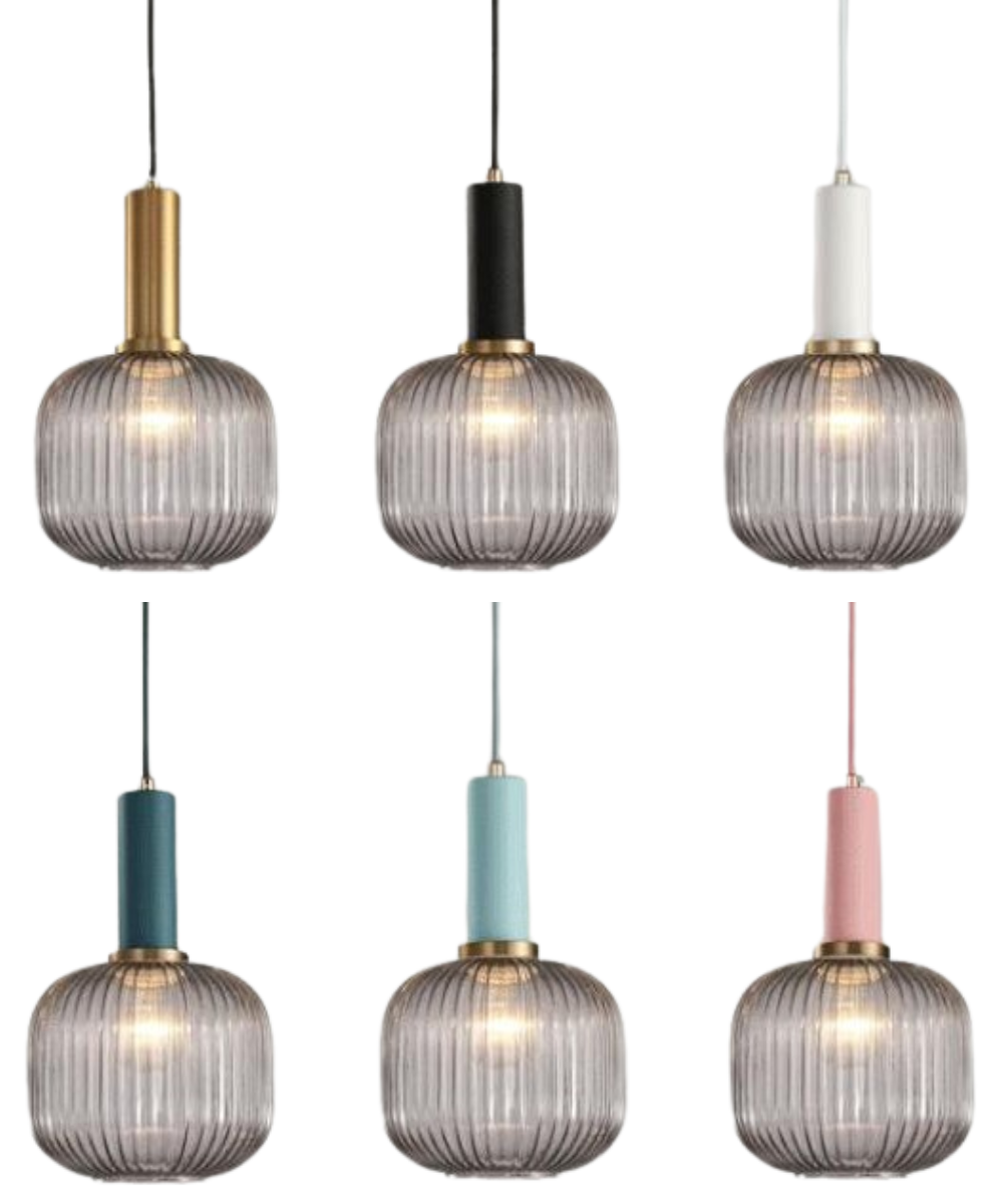 Suspension en verre texturé à rayures vintage Walden