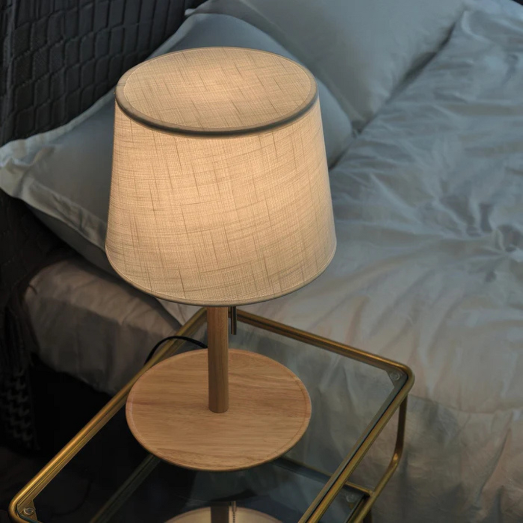 Orionyx LED Lampa Biurkowa Z Orzechowego Drewna Z Delikatnym Ciepłym Blaskiem