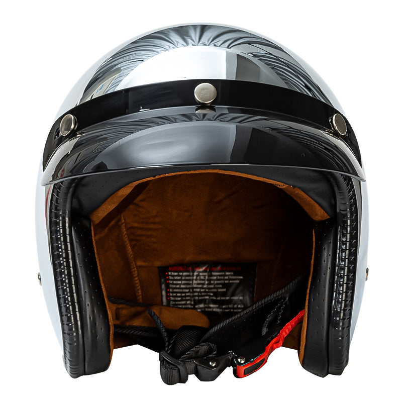 Casco retro plateado 3/4 para motocicleta — Aprobado por DOT y ECE
