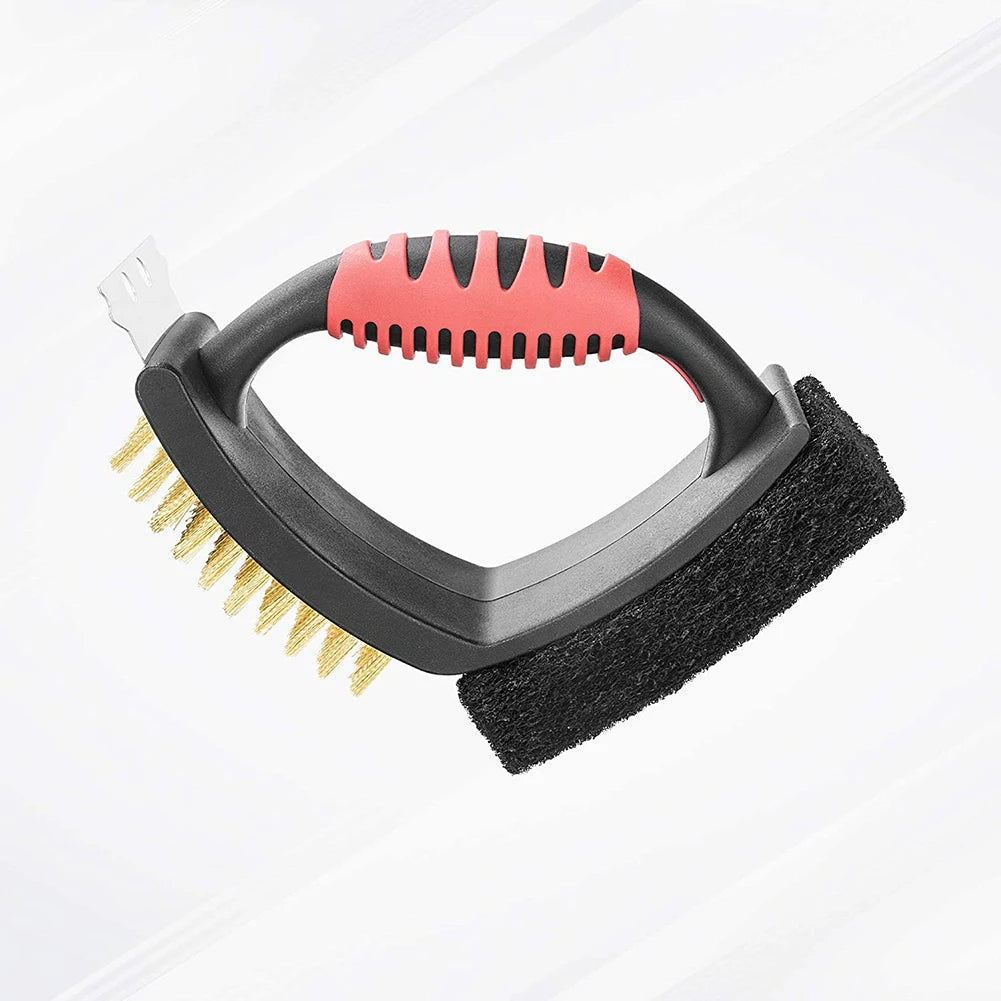 3 in 1 Grill Brush with Brass Bristles and Scraper | Filindra