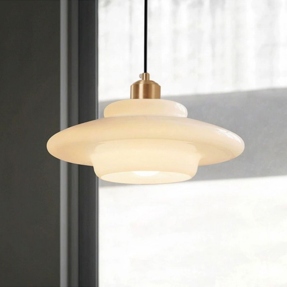Art Deco Gold Finish Ceiling Lamp — Brass Frame, Glass Diffuser, Vintage Design