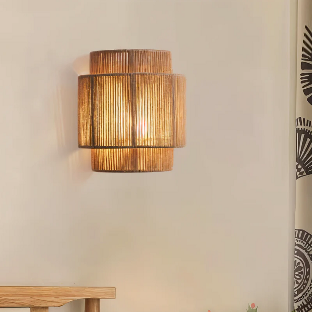 Solara Rattan Decor Wall Light With Hemp Shade Rope Home Lighting