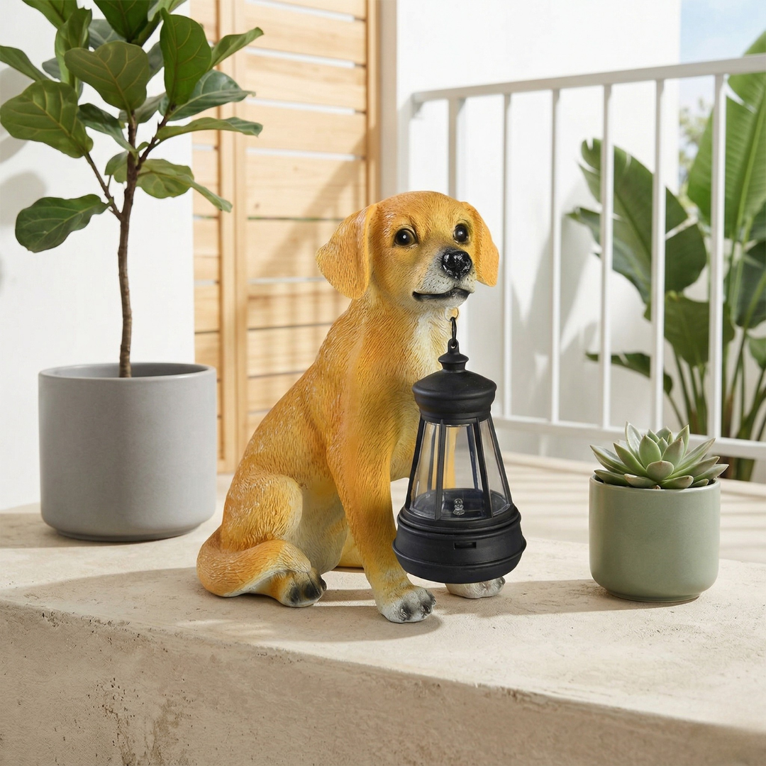 Solar Powered Dog Statue — Weather Resistant Garden Ornament
