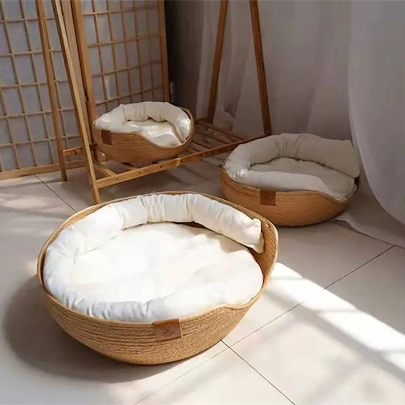 Pat împletit din bambus pentru animale de companie, Bamboo Bliss - Refugiu confortabil pentru odihnă