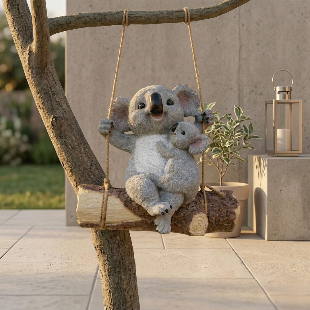 Koala Garden Swing Figurine — 4.5-Inch Miniature Sculpture