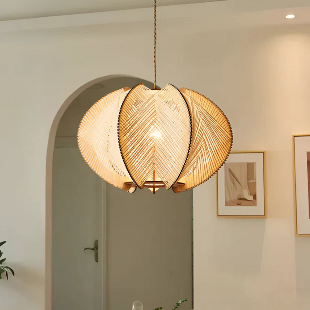 Aurelia Pendant Lamp In Wabi Sabi Wood And Hemp For Dining Rooms