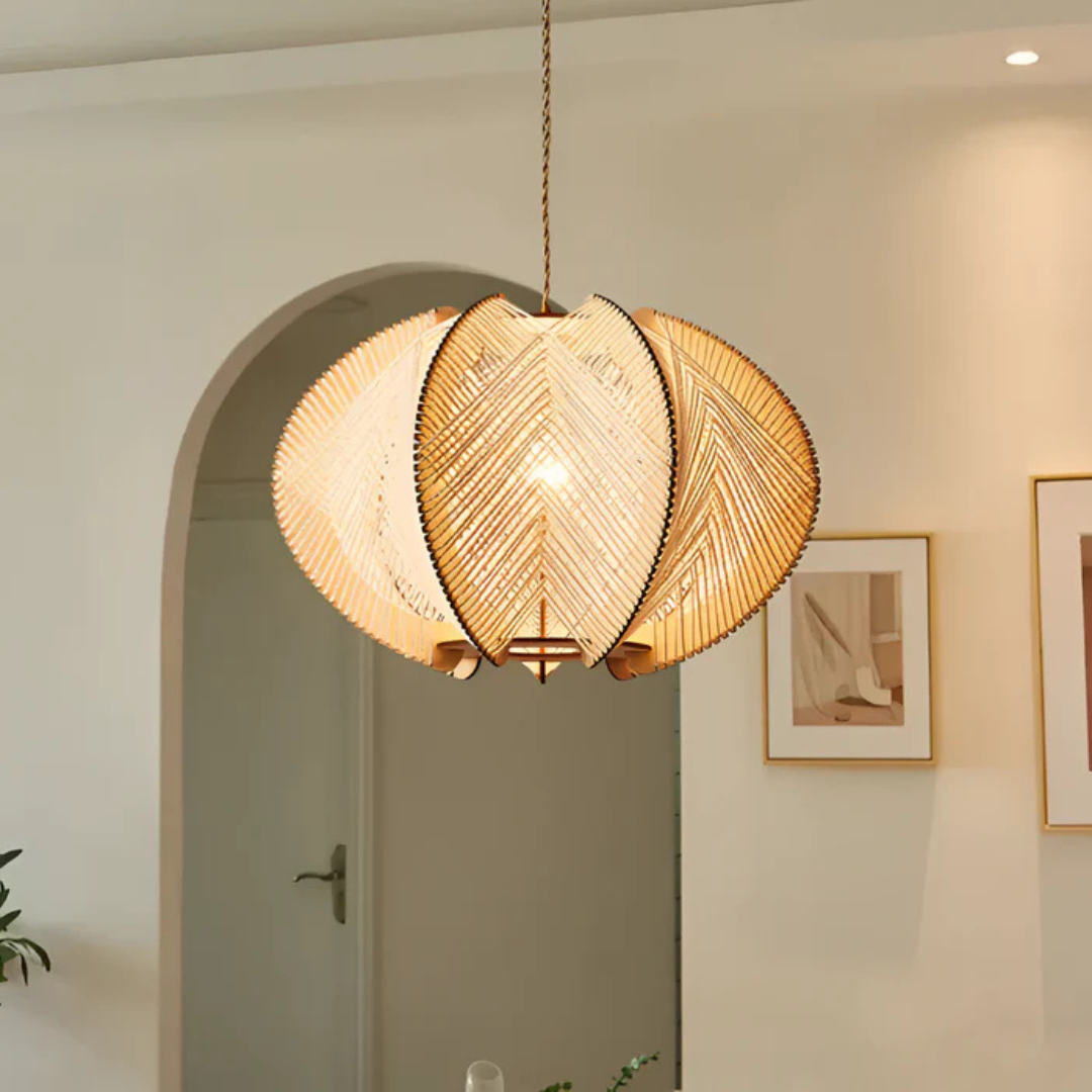 Aurelia Pendant Lamp In Wabi Sabi Wood And Hemp For Dining Rooms