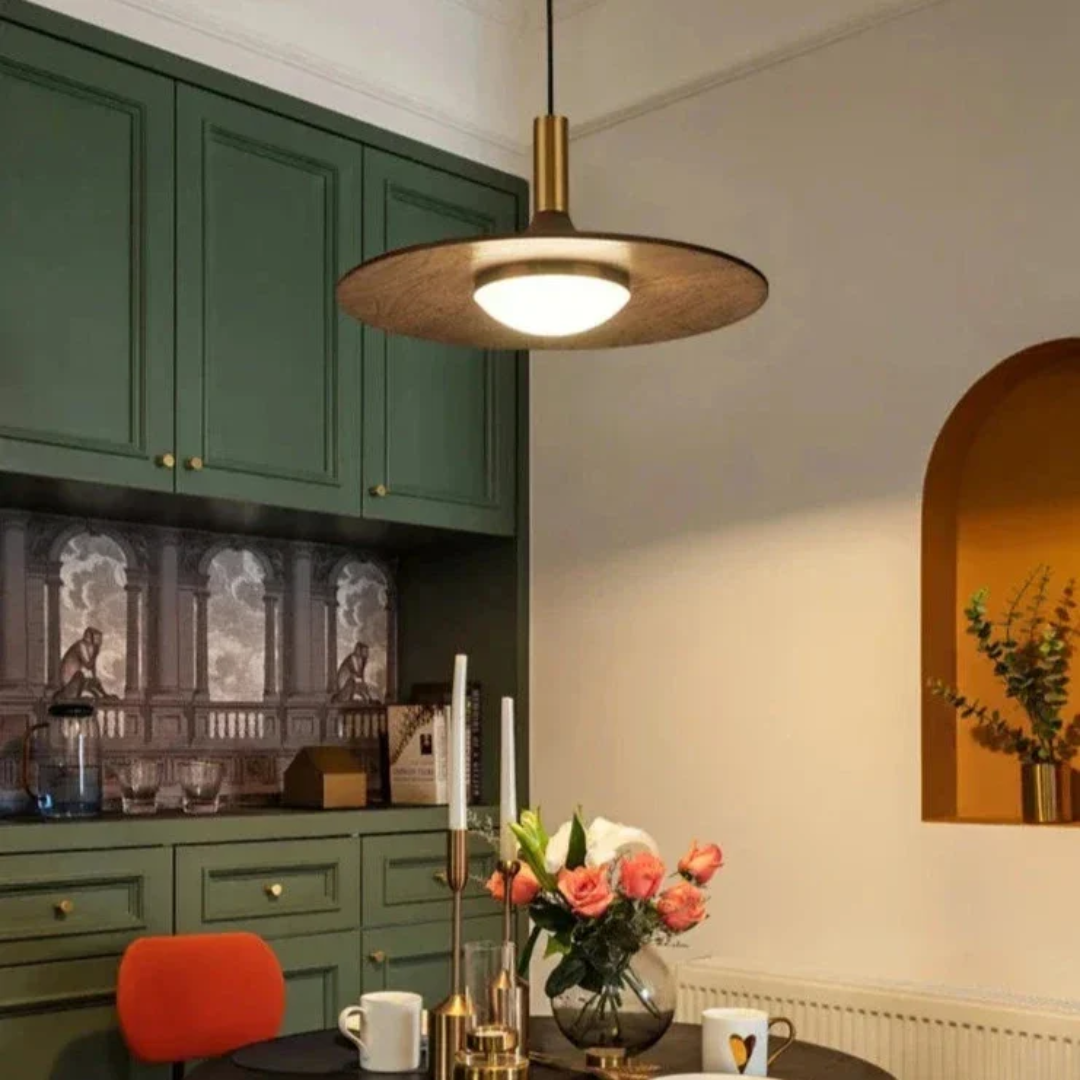 Kairo Walnut Pendant Light For Dining Areas In Nordic Style With Brass Accents
