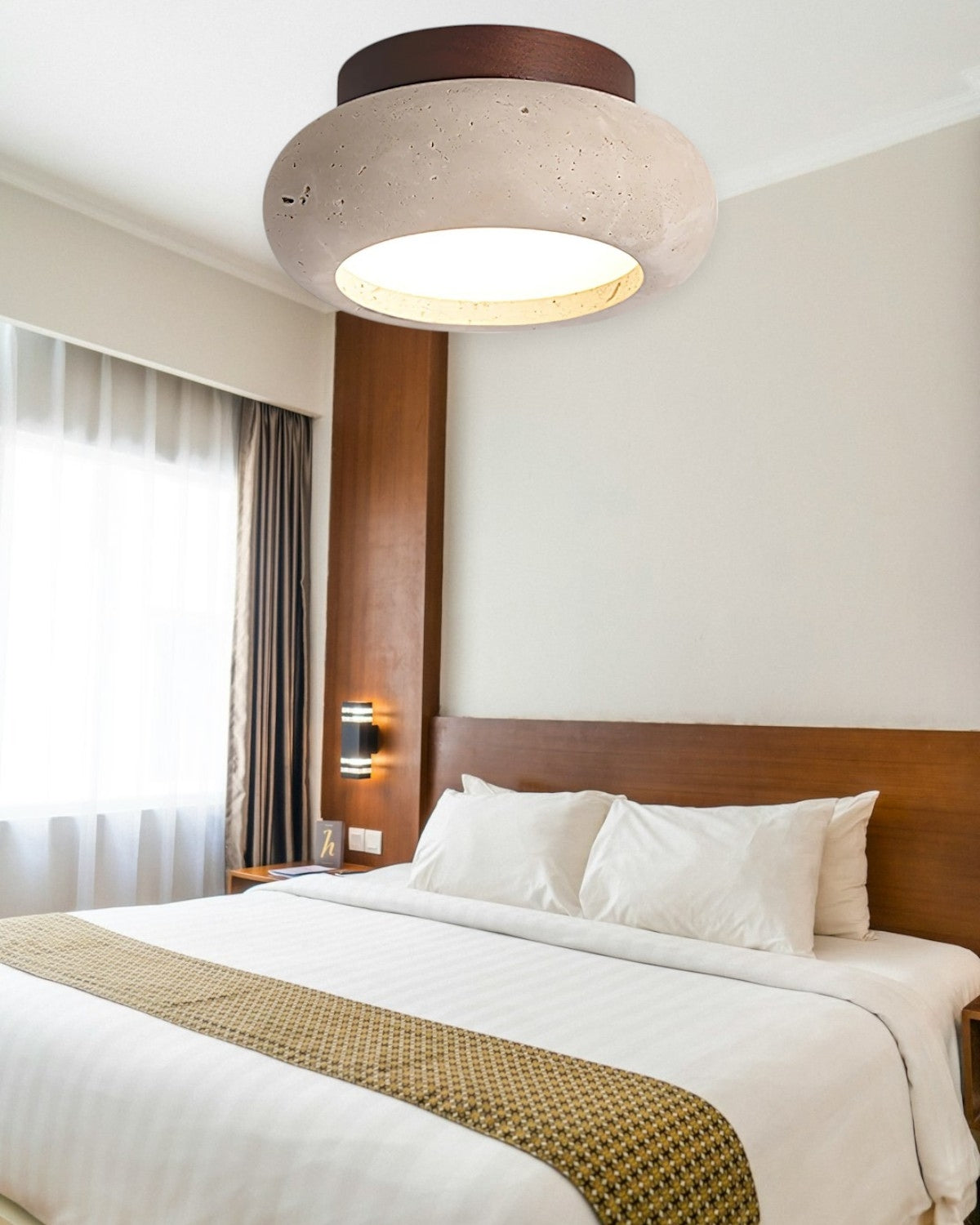 Acrylic Ceiling Lamp in Walnut and Beige — Flat Panel, Even Illumination