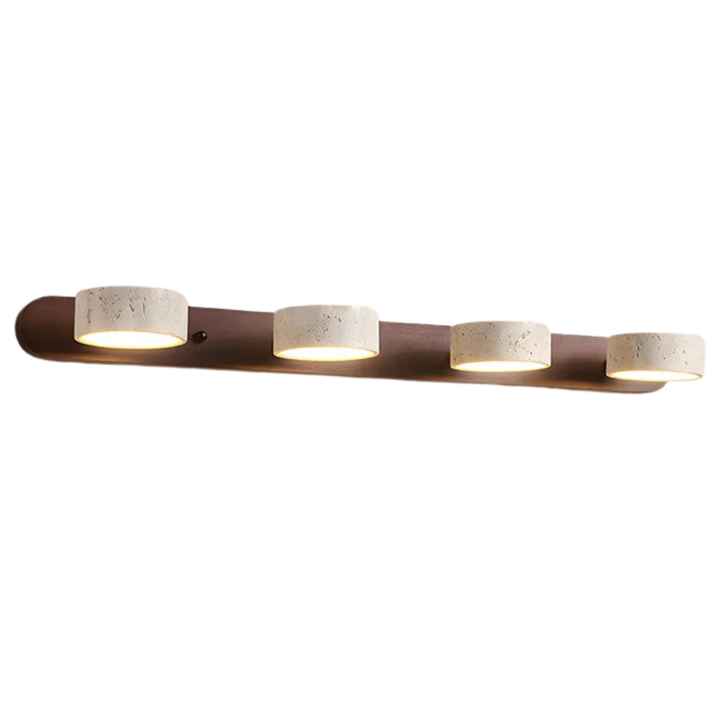 Havencrest Travertine Wall Light Featuring Warm Wood Elements Ambient Glow