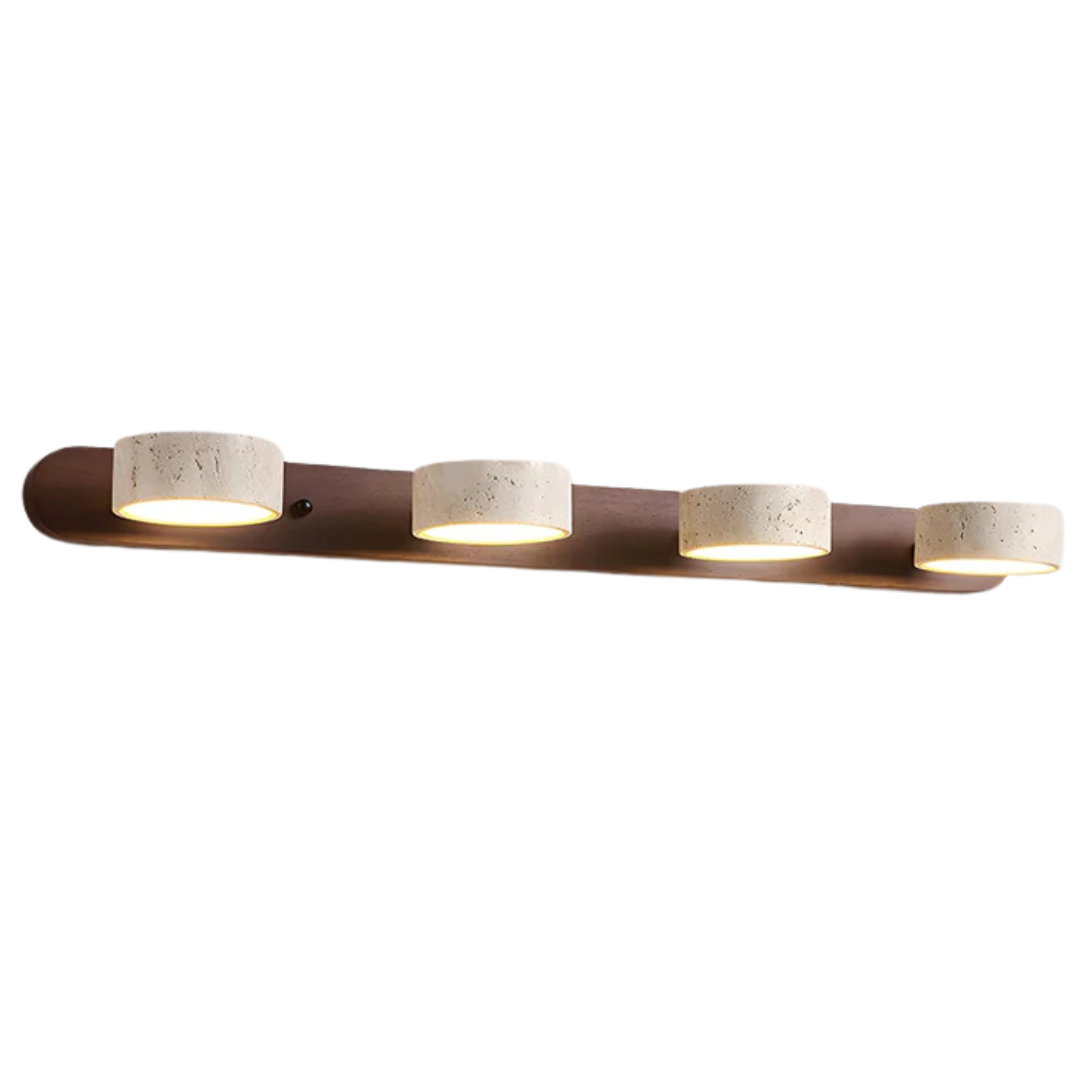 Havencrest Travertine Wall Light Featuring Warm Wood Elements Ambient Glow