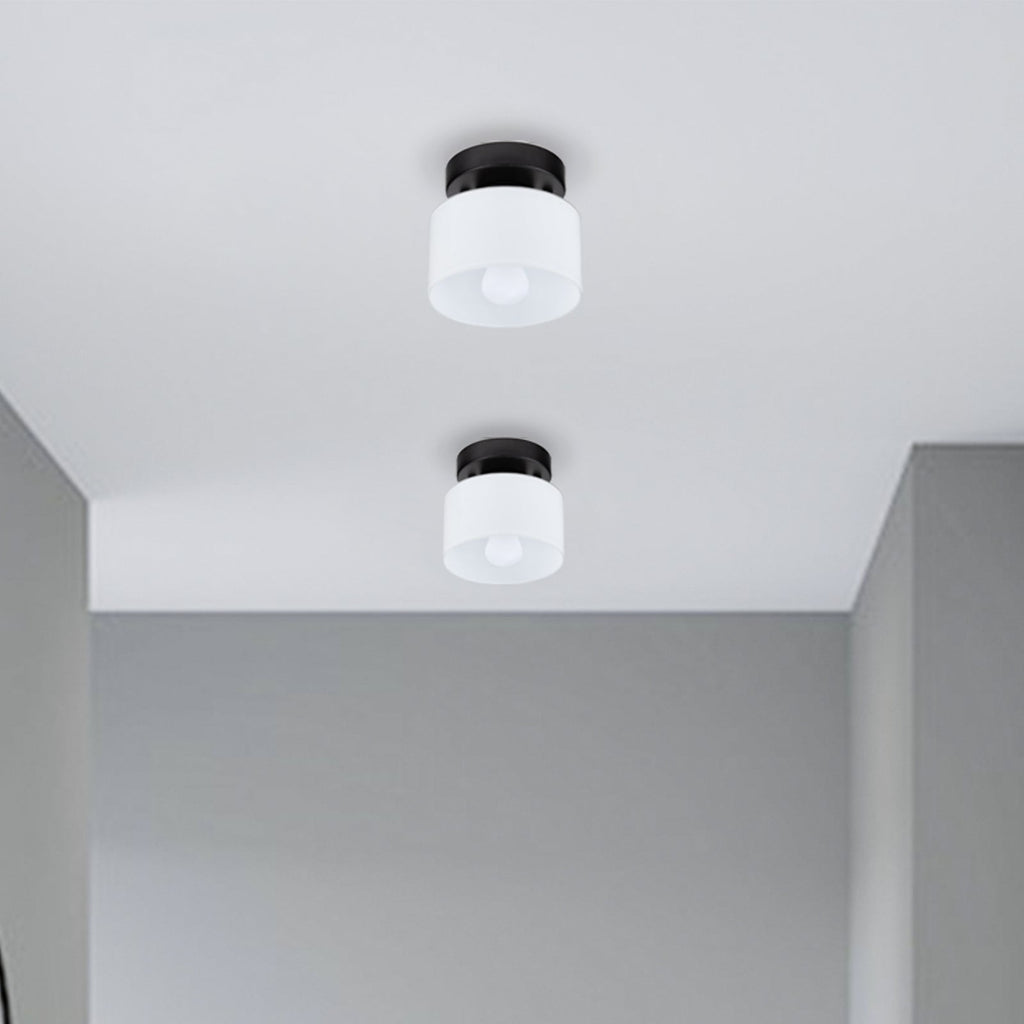 Retro Amber Glass Ceiling Light — E27/E26 Socket, Direct Mount, Cylindrical Shade