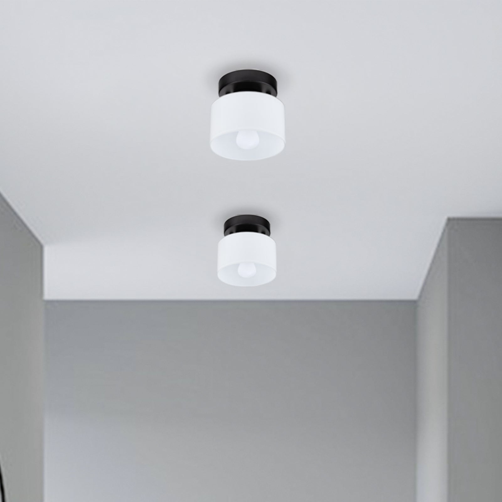 Retro Amber Glass Ceiling Light — E27/E26 Socket, Direct Mount, Cylindrical Shade