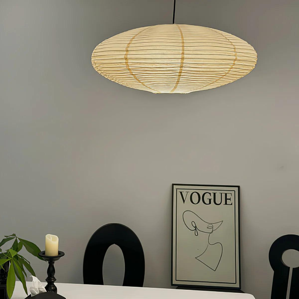 Mulberry Paper Japandi Ceiling Light — Geometric White LED Design, 50 cm and 60 cm