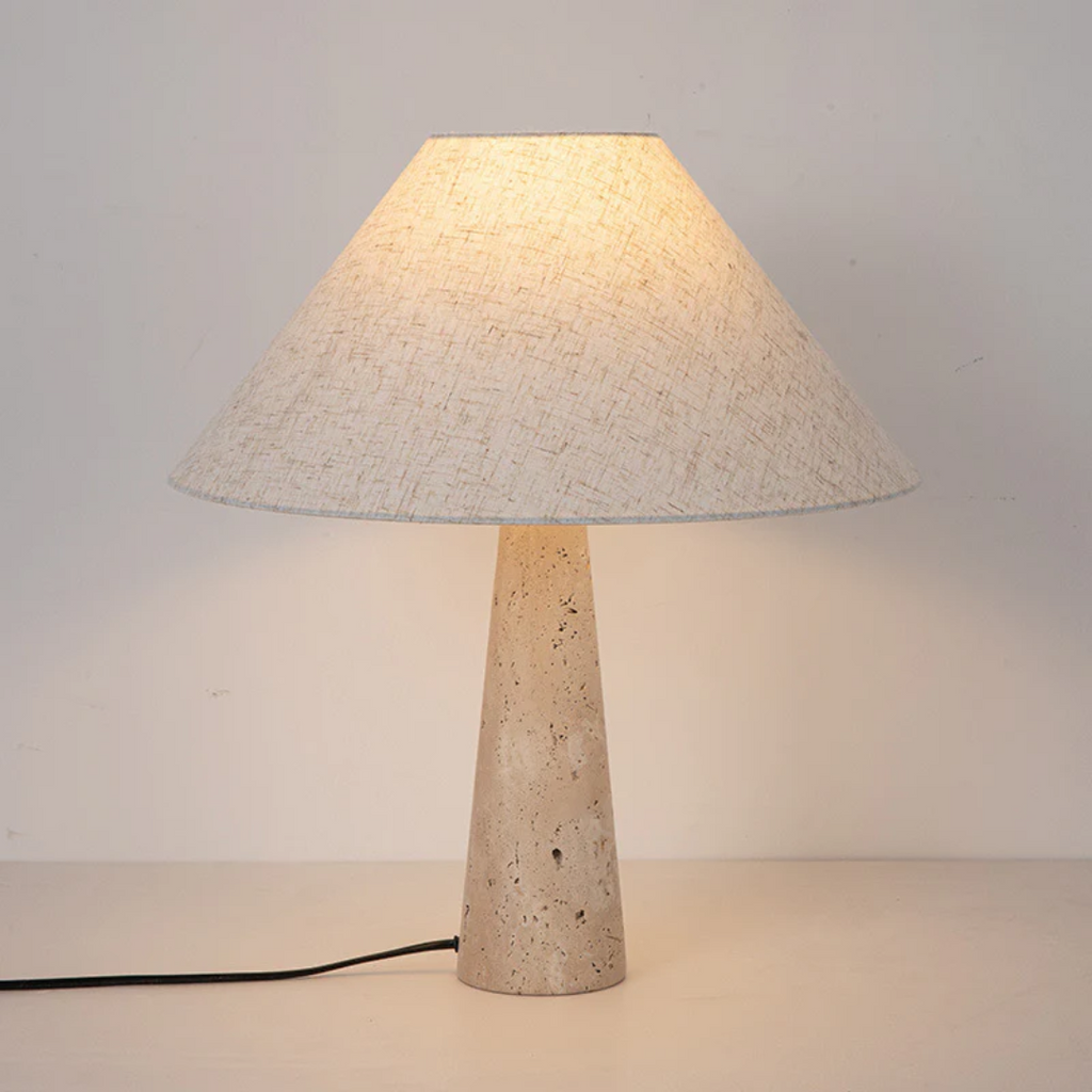 Maribel Travertine Table Lamp Featuring Fabric Shade For Cozy Living Spaces