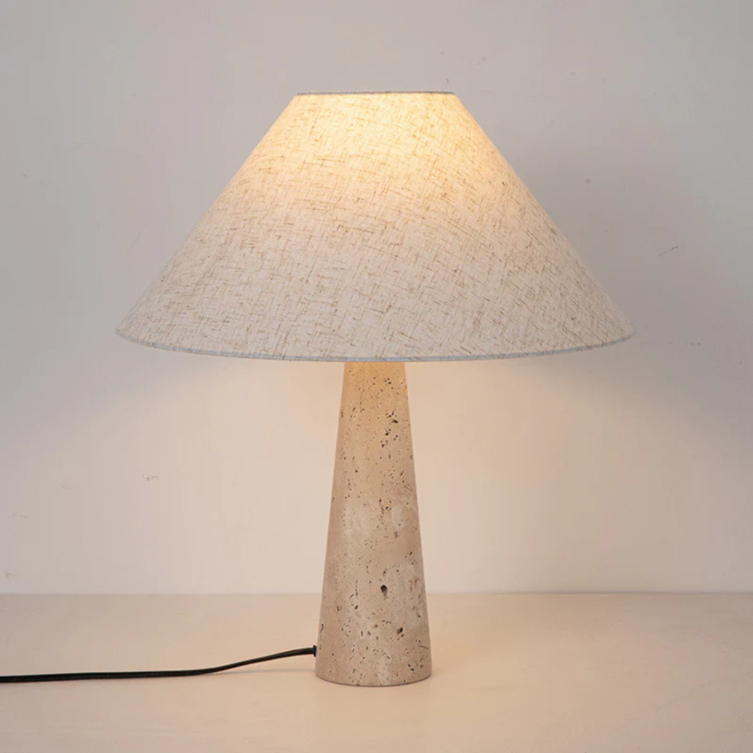 Maribel Travertine Table Lamp Featuring Fabric Shade For Cozy Living Spaces