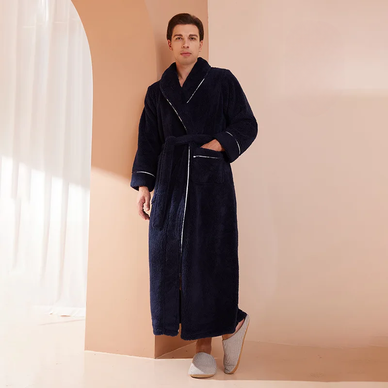LumaWool tjock flanellbadrock för män — nedvikbar krage