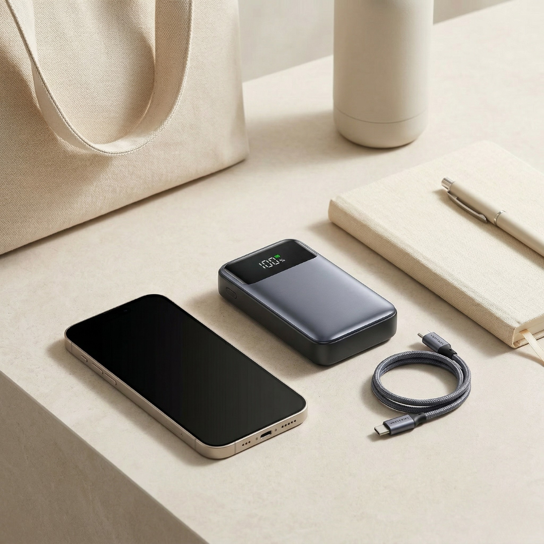 Φορητό power bank 20000mAh — Ενσωματωμένο καλώδιο, γρήγορη φόρτιση