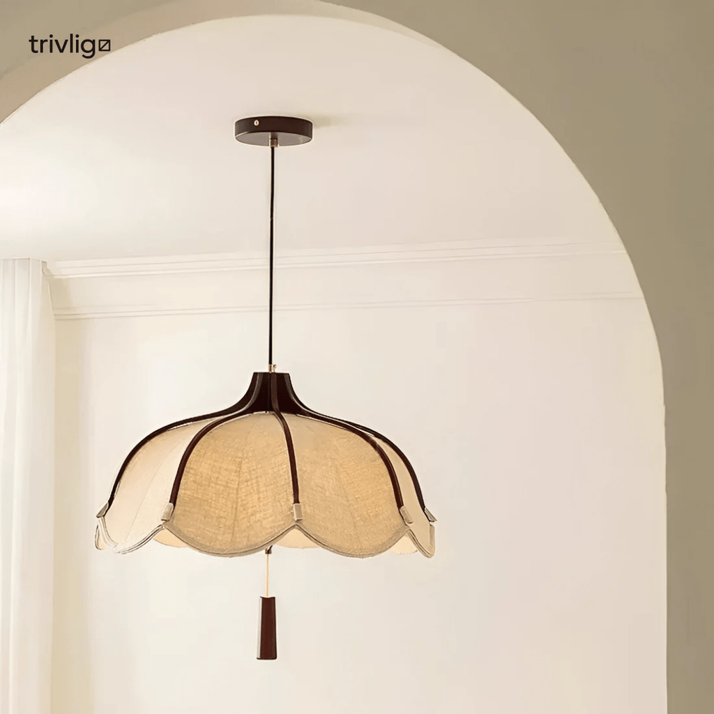 Kairo Pendant Light With Fabric Flower In Modern Japanese Wabi Sabi Style