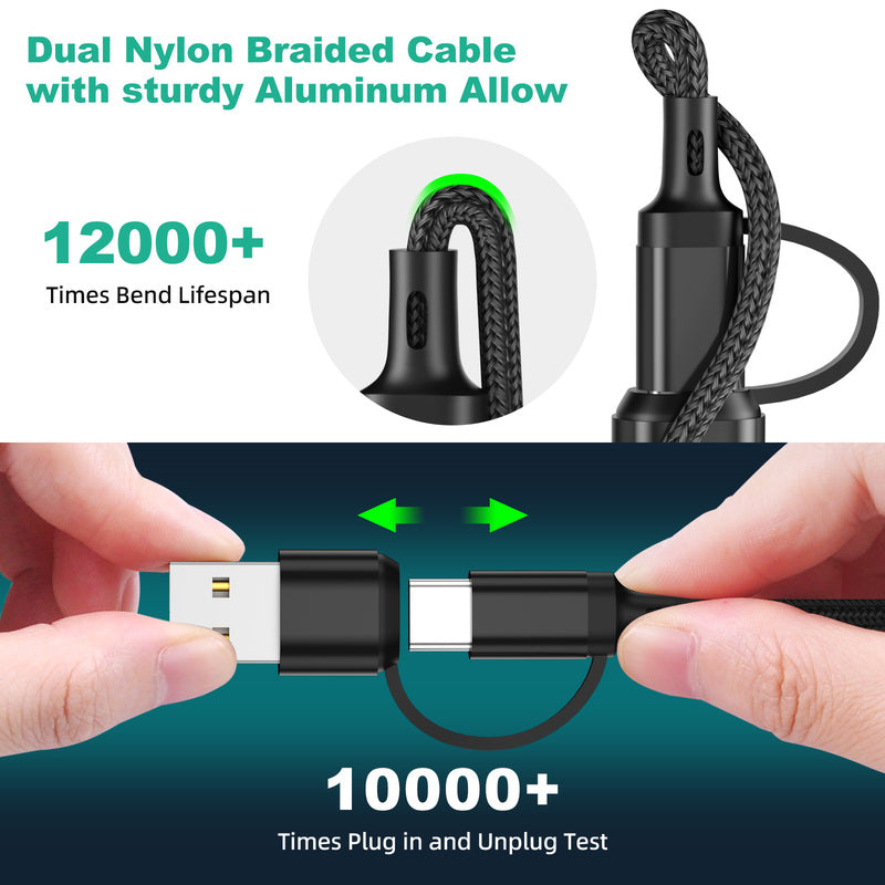 כבל טעינה USB רב-תכליתי 3-ב-1 — USB-A, Type-C ו-Micro USB