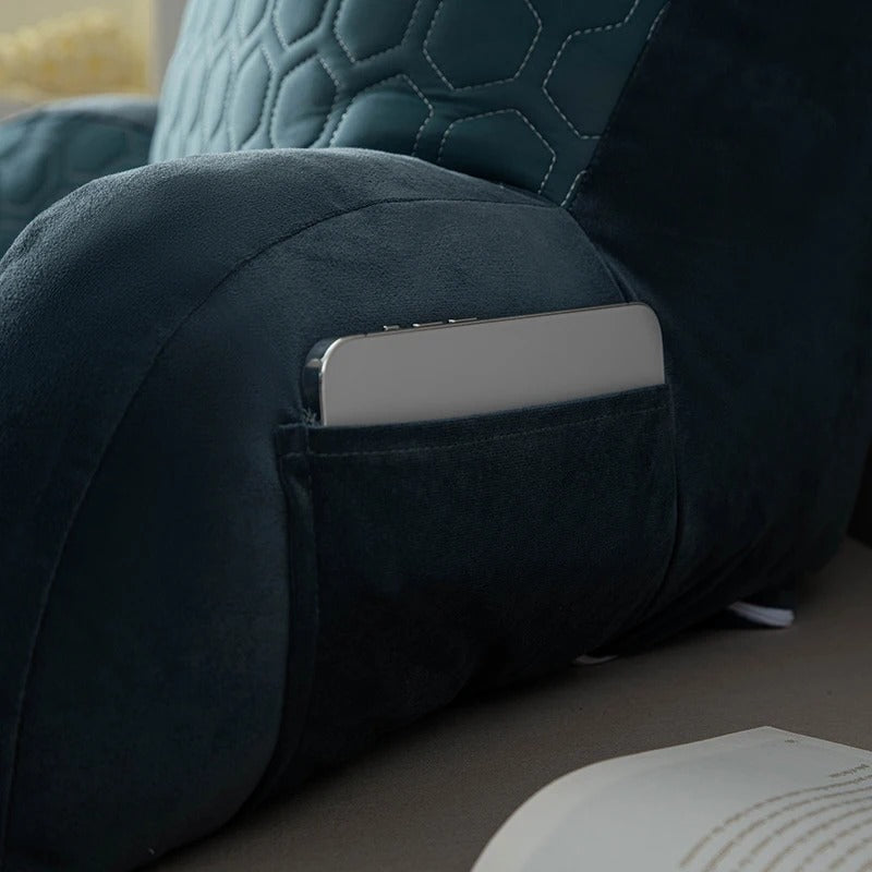 Ergonomisk läskudde med ryggstöd, armstöd och nackstöd