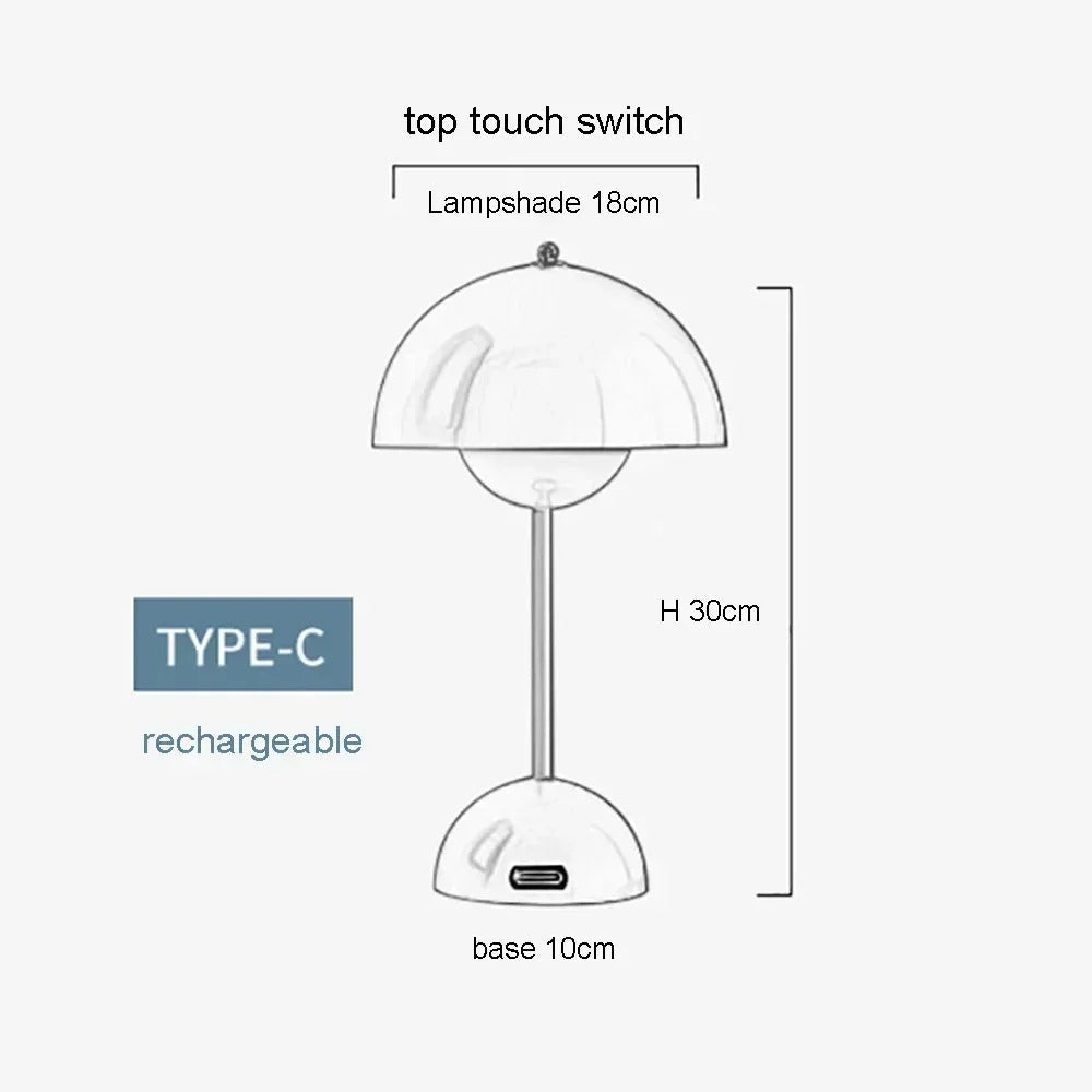 Lampe de table nordique en forme de champignon avec LED — Éclairage sans fil rechargeable