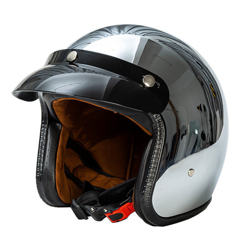 Casco retro plateado 3/4 para motocicleta — Aprobado por DOT y ECE