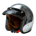 Casco retro plateado 3/4 para motocicleta — Aprobado por DOT y ECE