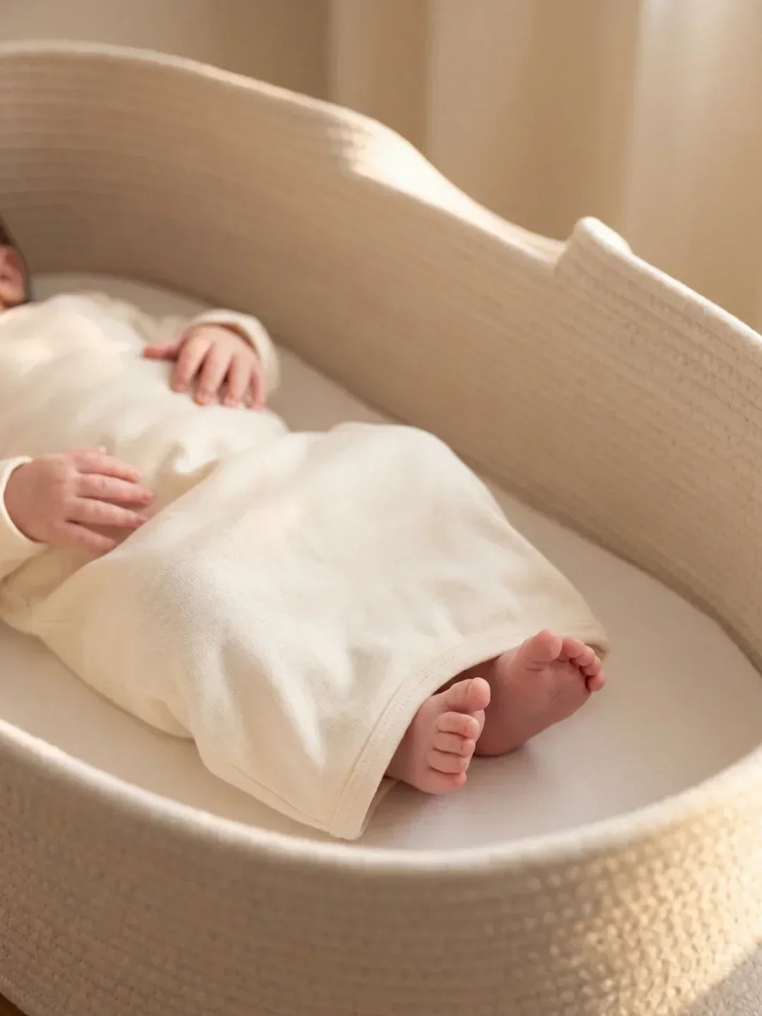 Woven Cotton Moses Basket — Portable, Mattress Included