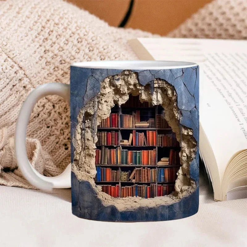 3D Library Bookshelf Mug, Coffee Mugs Gift for Book Lovers | Filindra