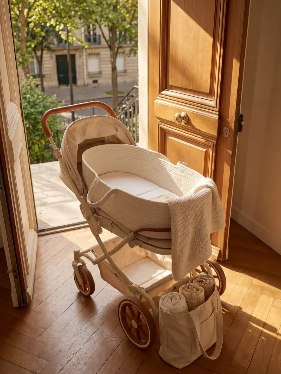 Woven Cotton Moses Basket — Portable, Mattress Included