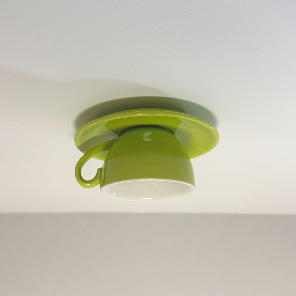 Ceramic Coffee Cup Ceiling Light — Integrated LED, Blue and Pink