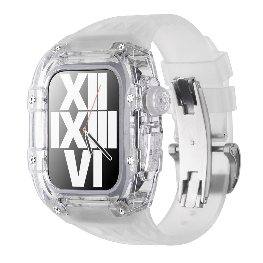 Transparentes Apple-Watch-Schutzgehäuse der RM-V30-Glacier-Serie mit Fluorkautschukarmband