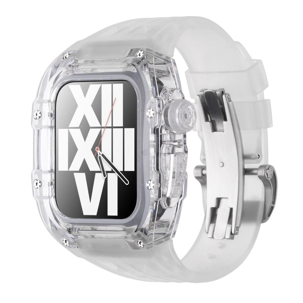 Transparentes Apple-Watch-Schutzgehäuse der RM-V30-Glacier-Serie mit Fluorkautschukarmband