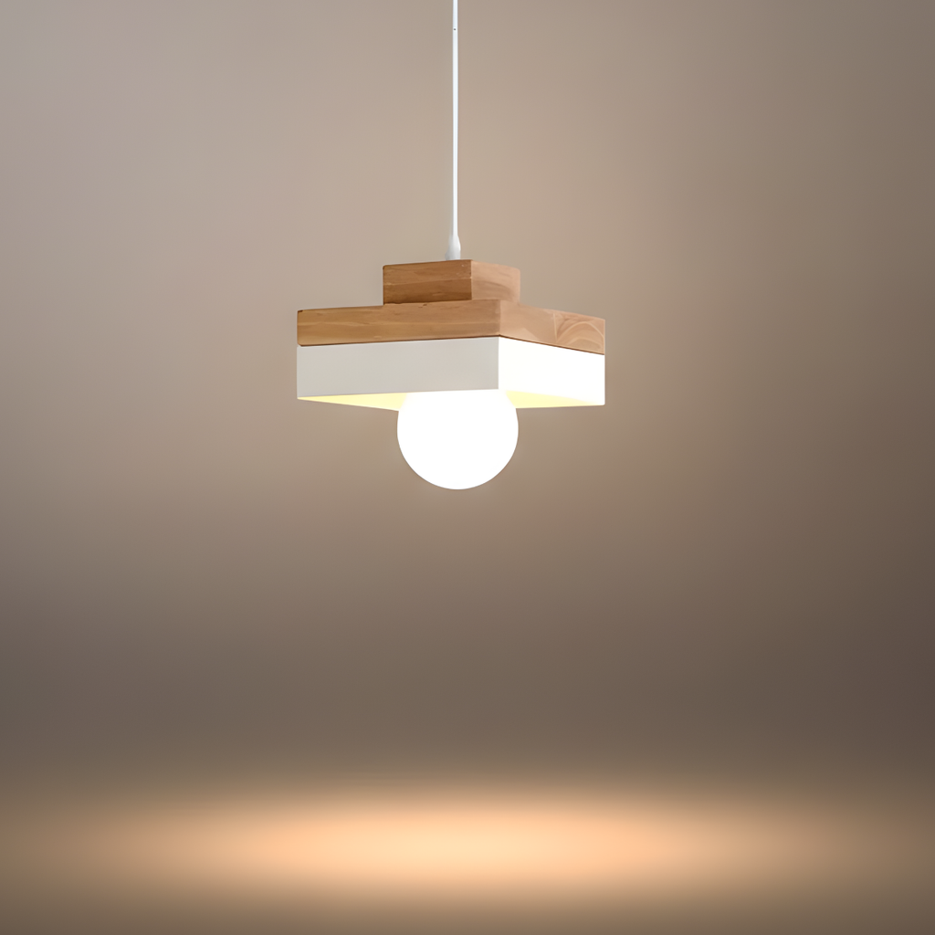 Modern Square/Round Pendant Light – Black/White Metal/Wood for Dining Room - Flindria