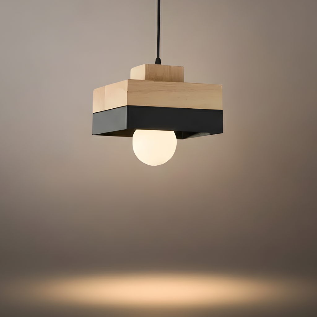 Modern Square/Round Pendant Light – Black/White Metal/Wood for Dining Room - Flindria