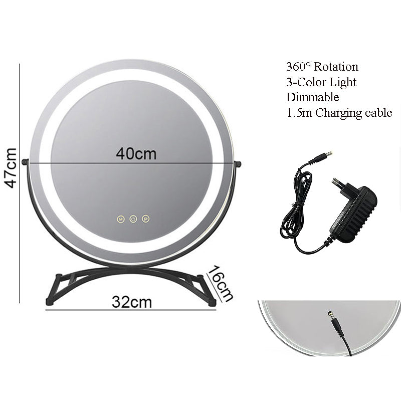 Specchio LED da trucco — Illuminazione dimmerabile, supporto con rotazione a 360 gradi, pannello di controllo touch